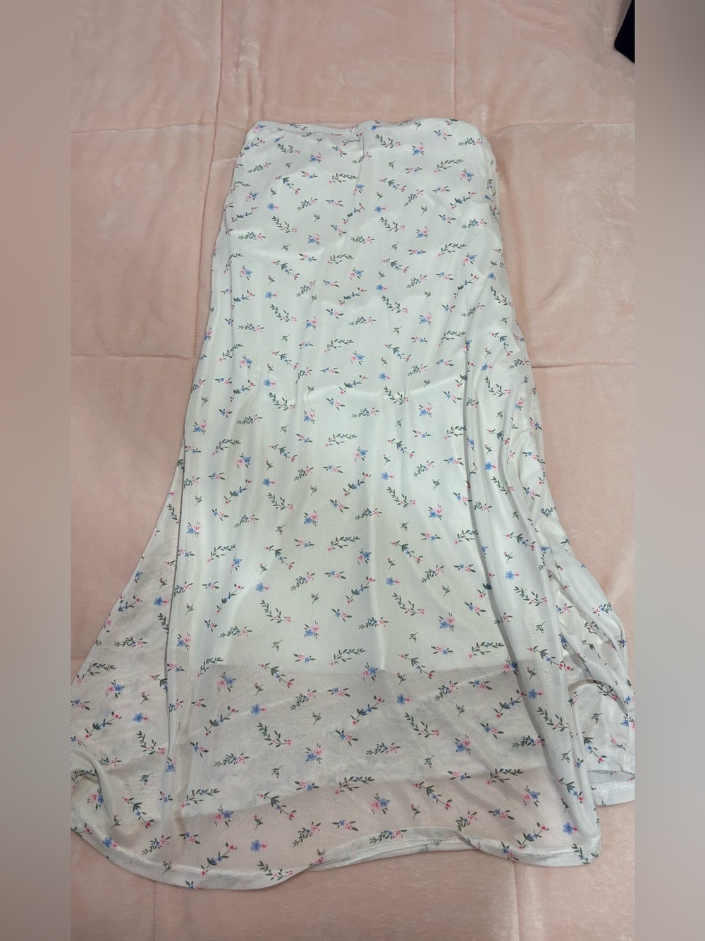 Floral White Maxi Skirt with Pink & Blue Accents